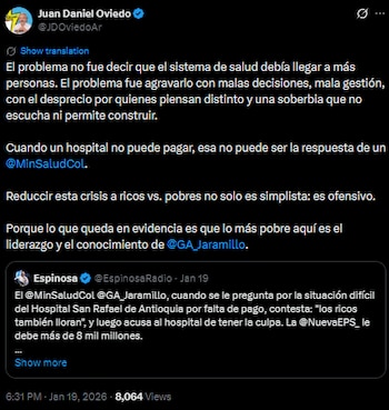 Juan Daniel Oviedo rechazó división