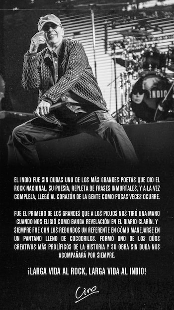 El posteo de Ciro al Indio Solari