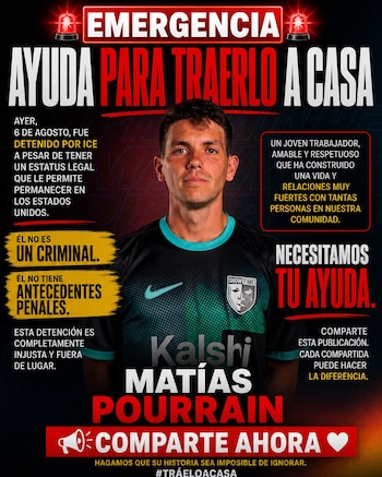 El pedido del club de Matías Pourrain, futbolista argentino que fue detenido en Miami
