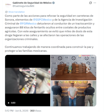 Gabinete de Seguridad fentanilo Sonora