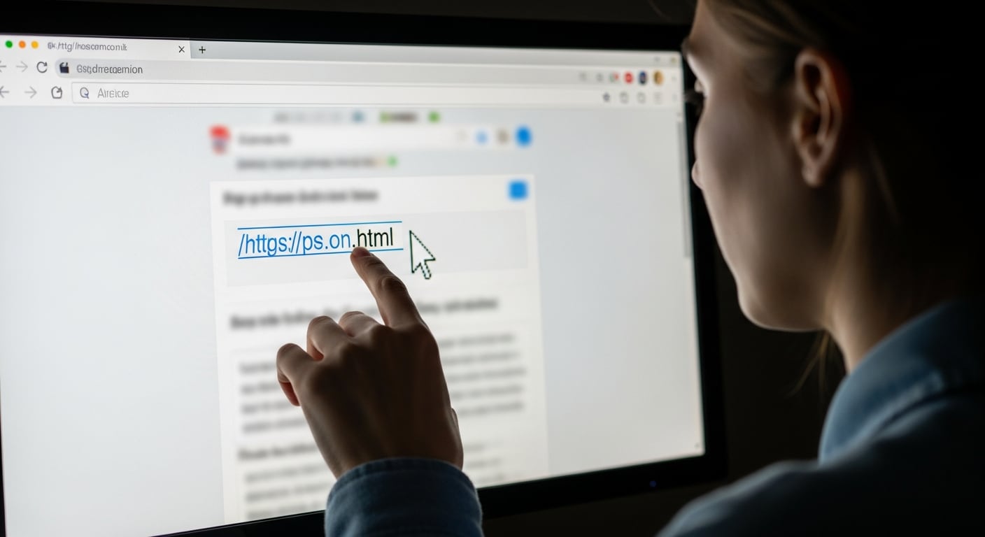 Una persona navega en internet y señala un enlace potencialmente fraudulento en la pantalla de una computadora, ilustrando los peligros de los intentos de phishing y la importancia de la seguridad digital. (Imagen Ilustrativa Infobae)