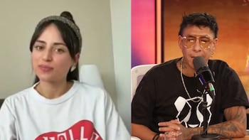 Imagen dividida de Tessie Poza a la izquierda, sonriendo, y Brian Sarmiento a la derecha, con gafas de sol y micrófono, hablando