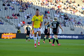 La delantera Wendy Bonilla adelantó a la Tricolor ante Australia en la She Believes Cup, encuentro que jugaron en 2025-crédito Federación Colombiana de Fútbol