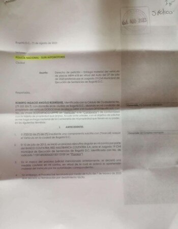 Derecho de petición presentado a