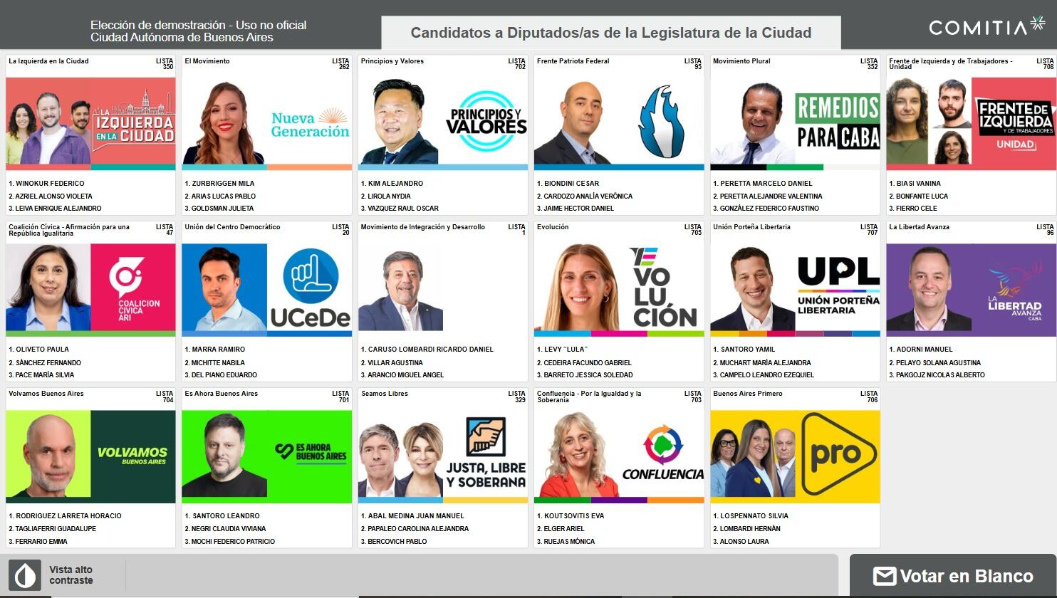 Simulador de la Boleta Única Electrónica, que se empleará este domingo.