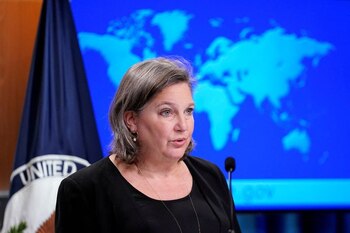 La subsecretaria de Asuntos Públicos del Departamento de Estado de Estados Unidos, Victoria Nuland, habla durante una sesión informativa en el Departamento de Estado en Washington, Estados Unidos, 27 de enero de 2022. Susan Walsh/Pool vía REUTERS/Archivo