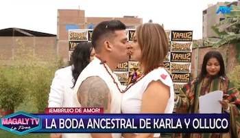 Karla Tarazona y Christian Domínguez realizan boda ancestral antes de su matrimonio civil. Captura: Magaly TV La Firme.