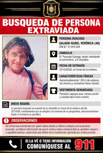 Isabel Verónica Galbán, de 40 años, permanece desaparecida desde la mañana del 22 de octubre