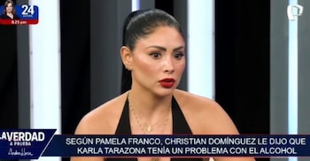 Pamela Franco expone lo que Christian Domínguez le decía sobre Karla Tarazona. Captura: Panamericana Televisión.