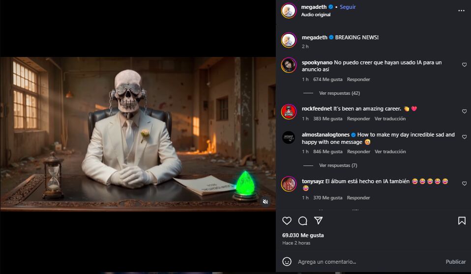 Vic Rattlehead, la mascota oficial de Megadeth, fue la encargada de dar la noticia sobre el final de la banda (Créditos: Instagram/Megadeth)