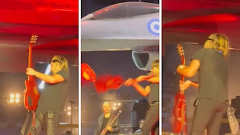 Patricio Sardelli bajó un dron de un guitarrazo en pleno show de Airbag y el video se volvió viral