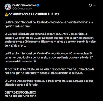 Centro Democrático informó que Lafaurie