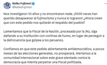 Publicación de Keiko Fujimori. |