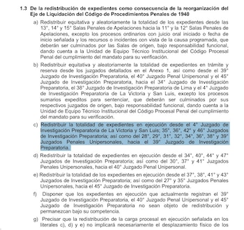 Documento impreso con incisos sobre procesos penales y una sección resaltada en azul