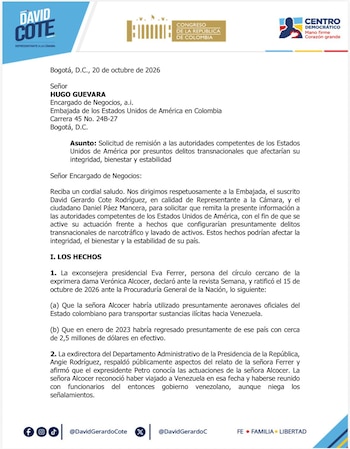 La solicitud cita instrumentos internacionales de cooperación contra el narcotráfico, la delincuencia organizada transnacional y la corrupción como fundamentos jurídicos para pedir la intervención de las autoridades estadounidense - crédito @DavidGerardoC/X