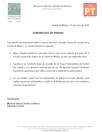 Carta de Mauricio Toledo respecto