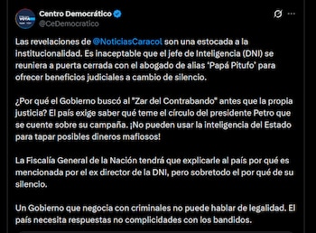 Centro Democrático - crédito @CeDemocratico/X