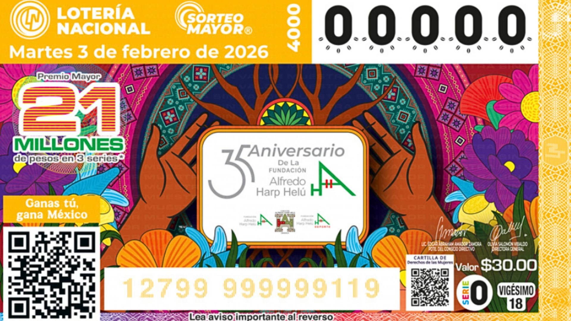 Todos los números ganadores del Sorteo Mayor 4000 de la Lotería Nacional de México de este martes 3 de febrero de 2026. (Infobae)