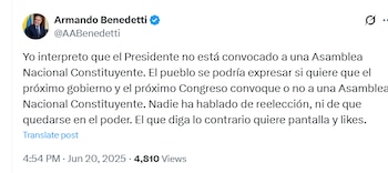 Armando Benedetti aclaró que la