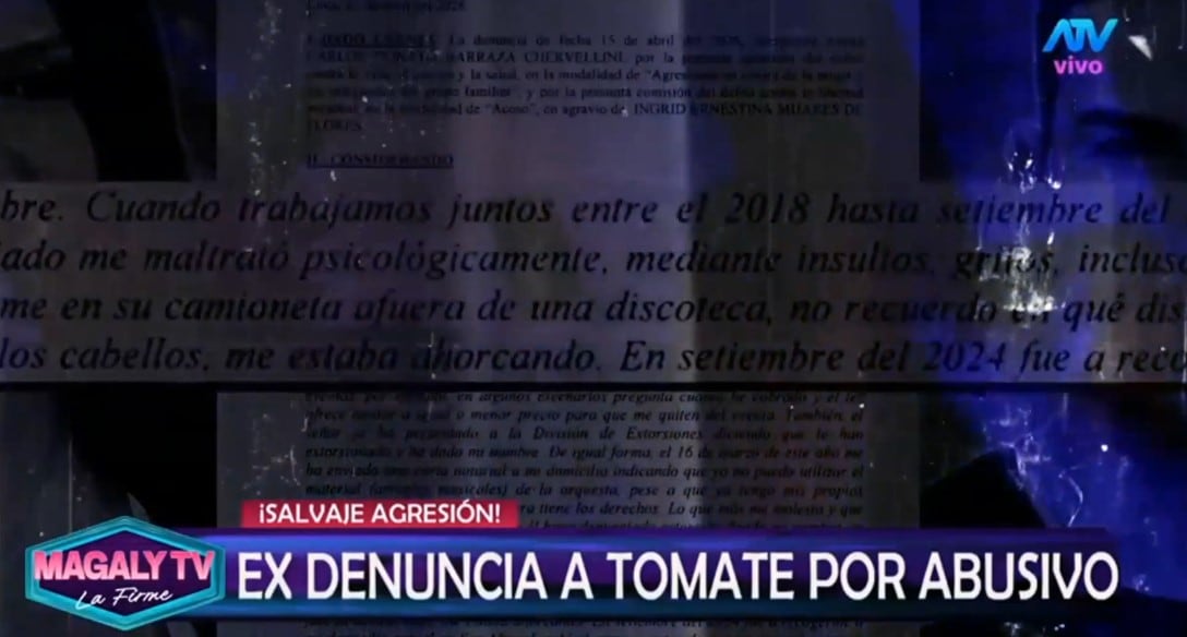 Expareja de Tomate Barraza acude a la Fiscalía y lo acusa de presunta violencia: “Me estaba ahorcando”. Captura: Magaly TV La Firme.