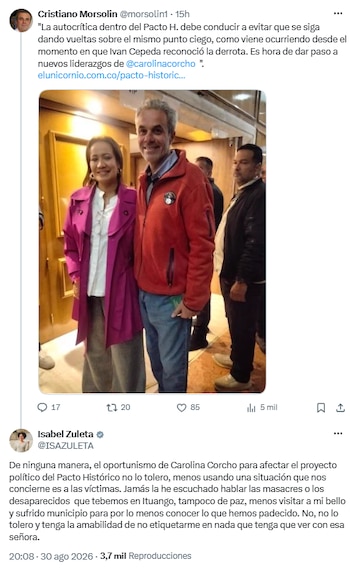 Isabel Zuleta rechaza vinculación con Carolina Corcho y denuncia oportunismo político en el Pacto Histórico - crédito @ISAZULETA/X