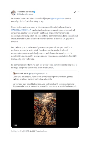 Francisco Barbosa y su respuesta a Gustavo Petro