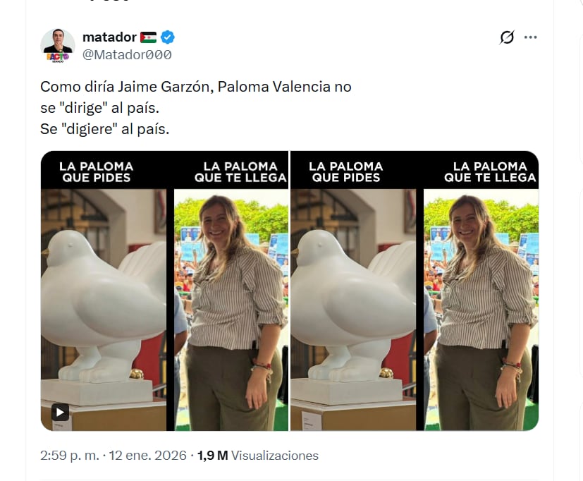 Una publicación del caricaturista Matador provocó burlas sobre el cuerpo de Paloma Valencia - crédito @Matador000/X