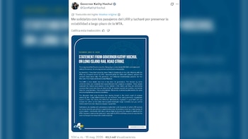 Captura de pantalla mostrando una declaración oficial en línea de la Gobernadora Kathy Hochul sobre la huelga del Long Island Rail Road