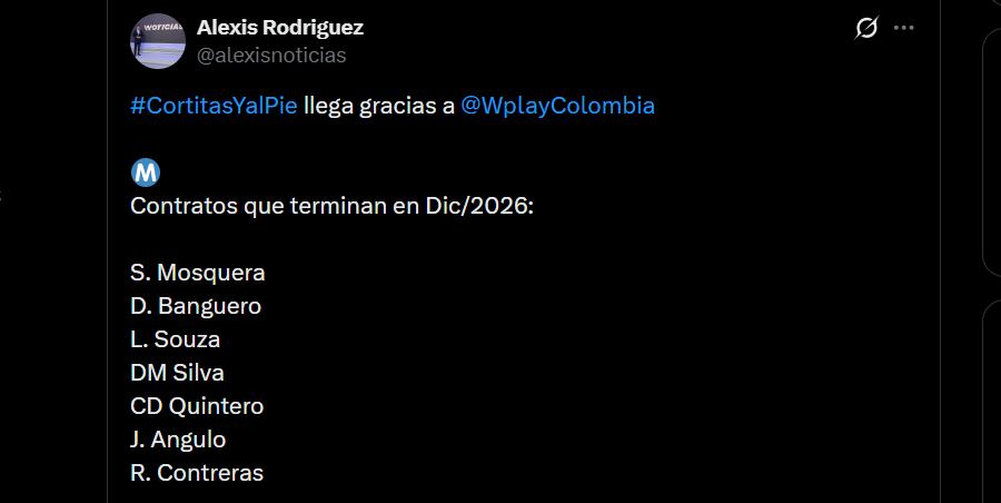 Siete jugadores de Millonarios terminan contrato y es desconocido su futuro en el club - crédito @alexisnoticias/X