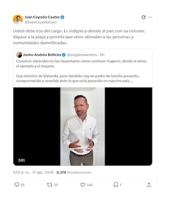 Iván Cepeda pidió la salida de Jaime Andrés Beltrán del ministerio de Vivienda