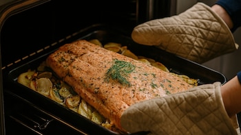 El salmón rosado al horno