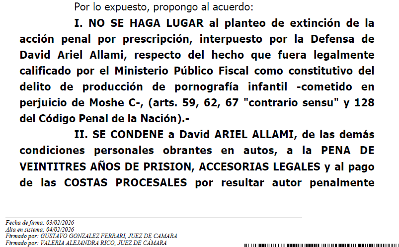 Fragmento de la condena a Allami