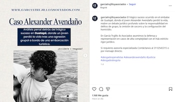 Desde el bufete de abogados se precisó que el caso de Avendaño "reabre un debate jurídico profundo sobre la responsabilidad en delitos de grupo, la omisión de socorro y la configuración del homicidio" - crédito @garciatrujilloyasociados/IG