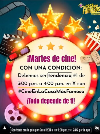 El hashtag #CineEnLaCasaMásFamosa decidirá si