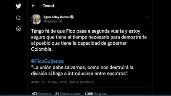 Egan Bernal vuelve a apoyar