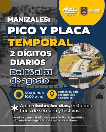 La Alcaldía de Manizales adoptó la restricción para priorizar la movilidad de organismos de socorro, ambulancias y equipos de rescate tras el sismo - crédito Alcaldía de Manizales