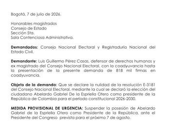 Acción de nulidad contra la elección de Abelardo de la Espriella