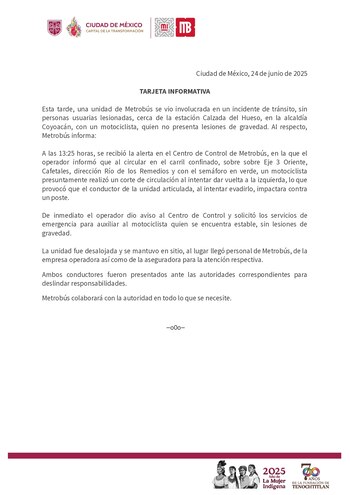 El Metrobús de CDMX emitió