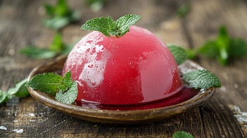 Porción de gelatina rosa hecha