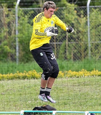 Franco Armani entrenando con Atlético Nacional en el año 2014, época en la que le regaló sus primeros guantos y guayos a Álvaro Montero - crédito Atlético Nacional