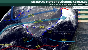 Mapa del SMN con los sistemas meteorológicos que afectarán el clima en México este miércoles 10 de enero 2024