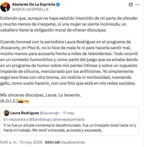 Las disculpas de De la Espriella reavivan el debate digital - crédito @ABDELAESPRIELLA/X