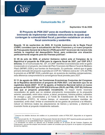 El Carf confirmó que el PGN de 2027 establece ajustes en el gasto - crédito Carf
