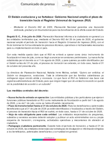Natalia Irene Molina, directora del Departamento de Planeación Nacional, señaló que la etapa de transición se extendió hasta el 31 de octubre de 2026 para completar los ajustes tecnológicos y evitar traumas en los beneficios sociales - crédito DNP