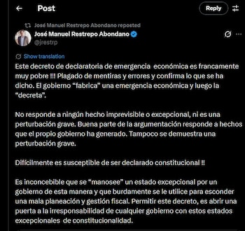 José Manuel Restrepo criticó el