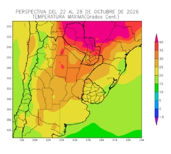 Pronóstico climático para el área agrícola entre el 22 y el 28 de octubre de 2026