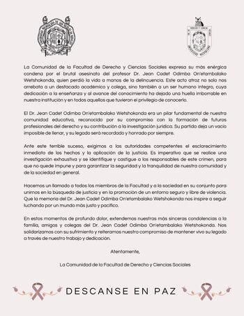 La Facultad de Derecho condenó el asesinato.