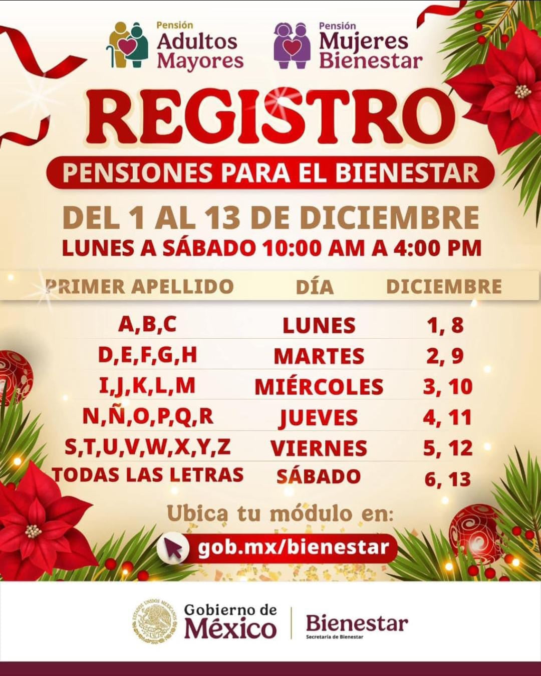 Hoy sábado 13 de diciembre es el último día de registro a la Pensión para el Bienestar de las Personas Adultas Mayores