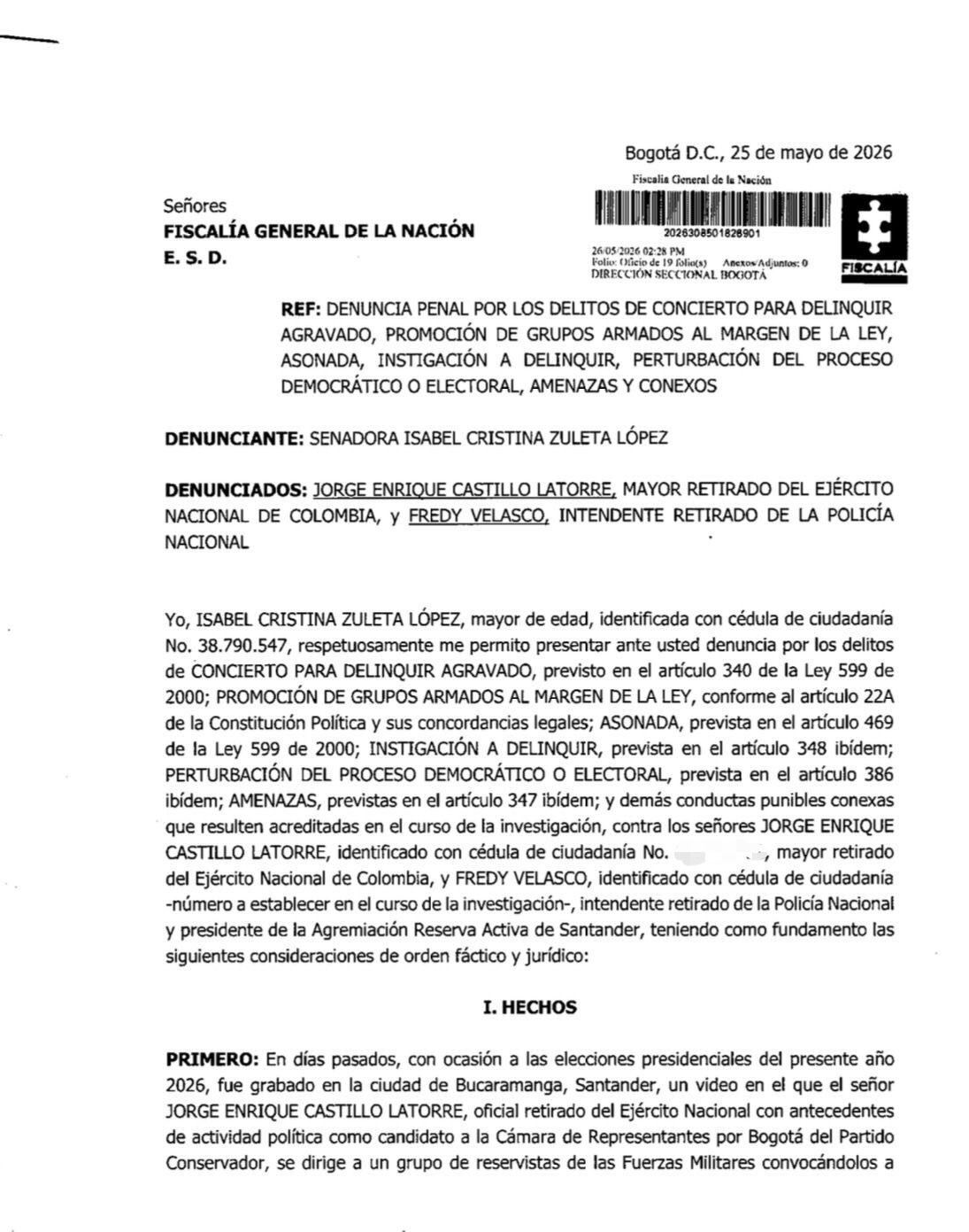La senadora pidió a las autoridades adoptar medidas preventivas para evitar posibles actos de intimidación o violencia durante el proceso electoral - crédito @ISAZULETA/X