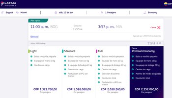Tarifas Latam Airlines ruta Bogotá